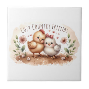 Whimsical Kuiken Duo Cottagecore Waterverf Tegeltje