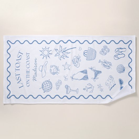 Whimsical Laatste Toast Aan De Kust Blauw Strandlaken (Voorkant)