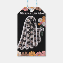 Whimsical Lace Ghost Illustratie met Bloemen Cadeaulabel