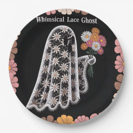 Whimsical Lace Ghost Illustratie met Bloemen Papieren Bordje