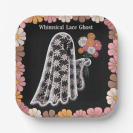 Whimsical Lace Ghost Illustratie met Bloemen Papieren Bordje