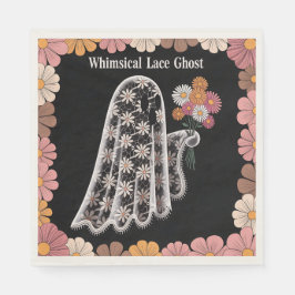 Whimsical Lace Ghost Illustratie met Bloemen Servet