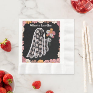 Whimsical Lace Ghost Illustratie met Bloemen Servet
