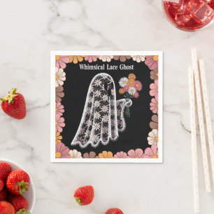 Whimsical Lace Ghost Illustratie met Bloemen Servet