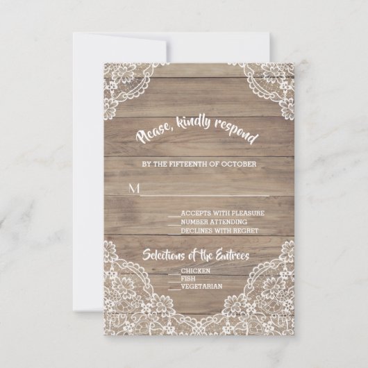 Whimsical Lace Old Barn Wedding RSVP Kaartje (Voorkant)
