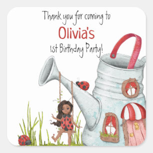 Whimsical Lady Bug Swing Garden House 1st Birthday Vierkante Sticker