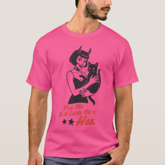 Whimsical Lady met kat en hij bericht retro T-shirt