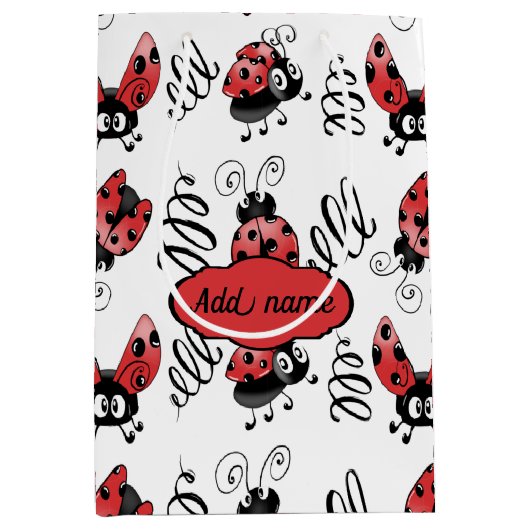 Whimsical Ladybug and Swirls Medium Gift Bag Medium Cadeauzakje (Voorkant)
