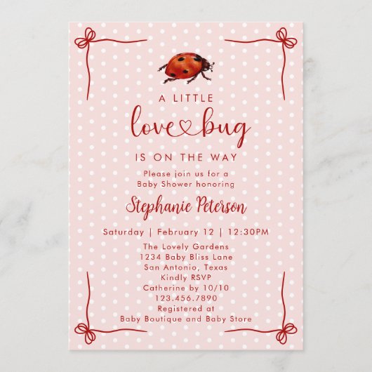 Whimsical Ladybug Little Love Bug Girl Baby Shower Kaart (Voorkant)