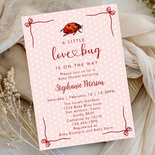 Whimsical Ladybug Little Love Bug Girl Baby Shower Kaart