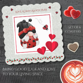 Whimsical Ladybug Love Always Lands Here Gnome Kartonnen Onderzetters