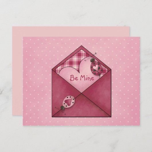 Whimsical Ladybugs Hearts op Envelope Valentijn Feestdagenkaart (Voorkant / Achterkant)
