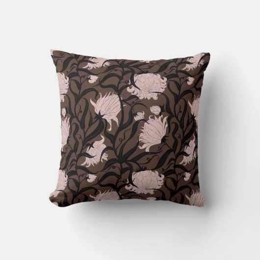 Whimsical Large Flower Chocolate Brown Kussen (Voorkant)