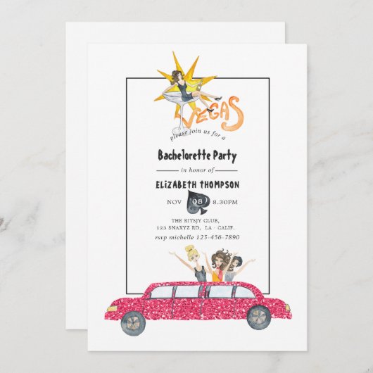 Whimsical Las Vegas Bachelorette Party Invitation (Devant / Derrière)