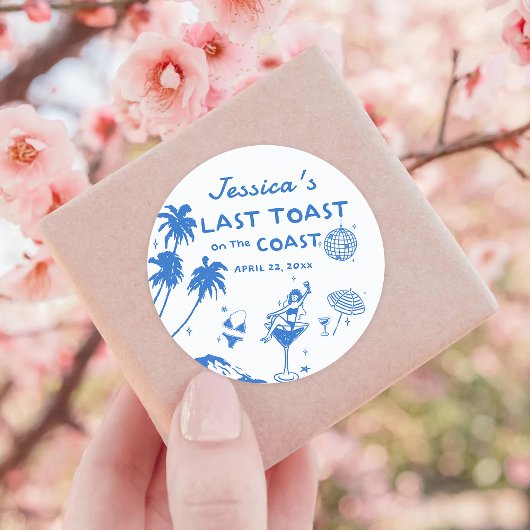 Whimsical Last Toast Coast Beach Bruidsfeest Ronde Sticker