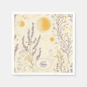 Whimsical Lavendel & Geel Bloempatroon Servet