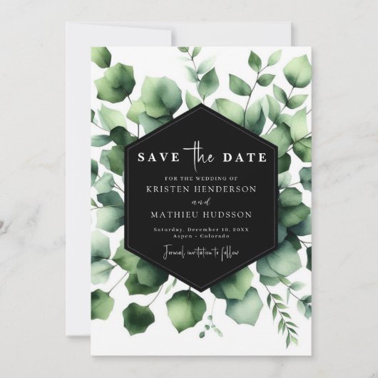 Whimsical Leaf Eucalyptus Digital Wedding Save The Date (Voorkant)