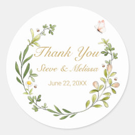 Whimsical Leafy Wreath met Vlinder Ronde Sticker