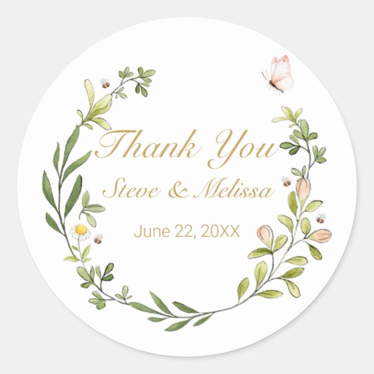 Whimsical Leafy Wreath met Vlinder Ronde Sticker (Voorkant)