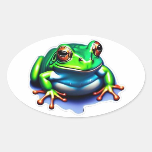 Whimsical Leap - Green Frog Ovale Sticker (Voorkant)