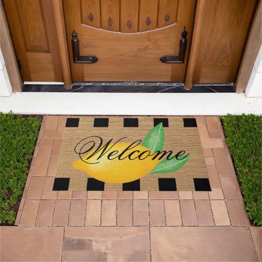 Whimsical Lemon Welcome Doormat – Faux Burlap Deurmat (Buiten)