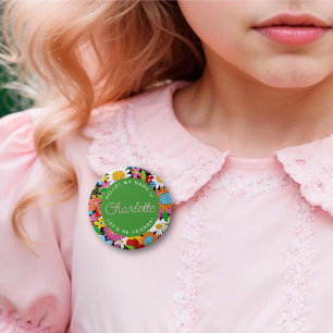Whimsical lente bloemen tuin meisje verjaardag ronde button 5,7 cm