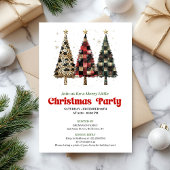 Whimsical leopard and plaid Christmas tree invite Kaart