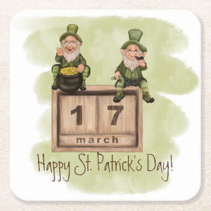 Whimsical Leprechauns St. Patrick's Day Vierkante Kartonnen Onderzetter