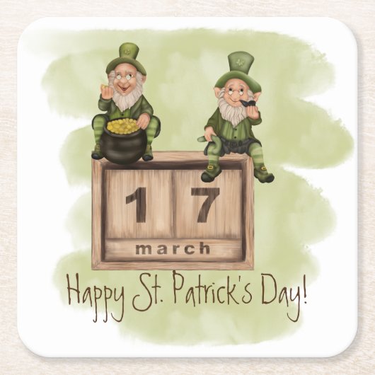 Whimsical Leprechauns St. Patrick's Day Vierkante Kartonnen Onderzetter (Voorkant)
