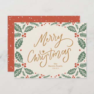 Whimsical Lettered Christmas Holly Feestdagenkaart