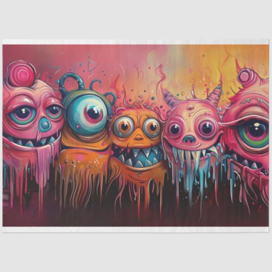 Whimsical levendige gekleurde monsters Decoupage Tissuepapier (Voorkant)