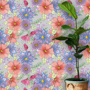 Whimsical levendige kleurrijke bloemschikken behang