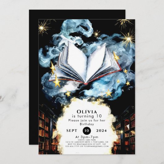 Whimsical Library Magisch Verhalenboek Verjaardag Kaart (Voorkant / Achterkant)