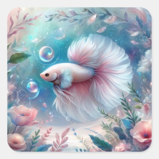 Whimsical Licht Roze Betta Vis Vierkante Sticker (Voorkant)