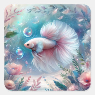 Whimsical Licht Roze Betta Vis Vierkante Sticker