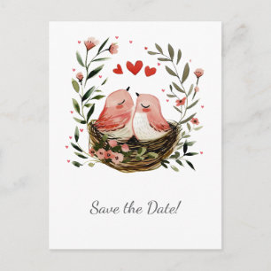 Whimsical Liefdesvogels Save The Date Aankondigingskaart