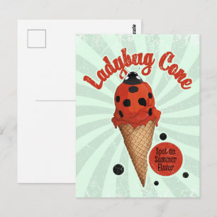 Whimsical Lieveheersbeestje   Retro Vintage IJskun Briefkaart