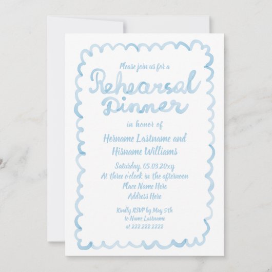 Whimsical Light Blue QR RSVP Code repetitie diner Kaart (Voorkant)