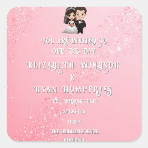 "Whimsical Light Pink Wedding Invitations Sparkles Vierkante Sticker