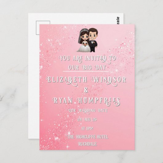 "Whimsical Light Rose Wedding Invitations Étincell (Devant / Derrière)