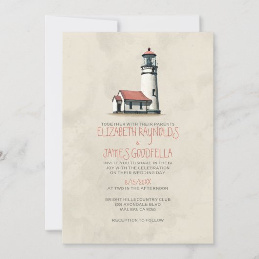 Whimsical Lighthouse Wedding Invitations Kaart (Voorkant)