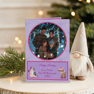 Whimsical Lilac Holiday Photo Folded Holiday Card Feestdagen Kaart