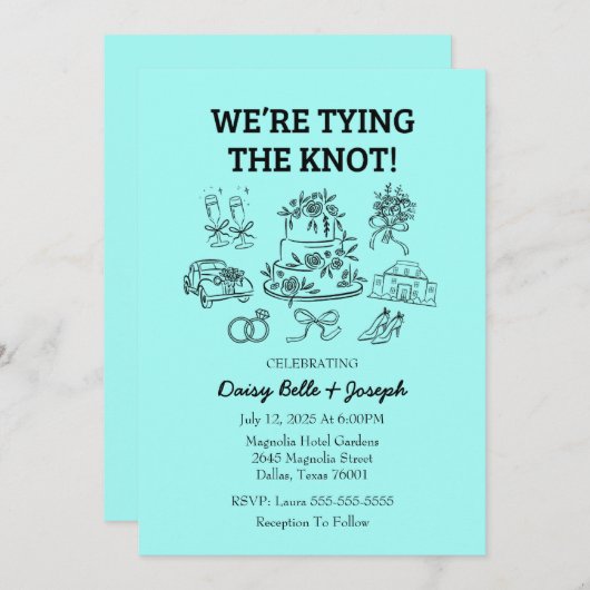 Whimsical Line Art Wedding Uitnodiging (Voorkant / Achterkant)