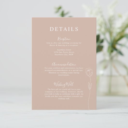 Whimsical Line Roos Details Enclosure Card Informatiekaartje (Staand voorkant)