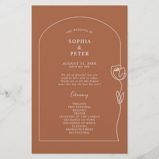 Whimsical Line Rose Arch Ceremony Programme (Devant)