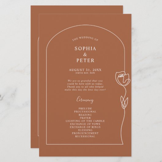 Whimsical Line Rose Arch Ceremony Programme (Devant / Derrière)