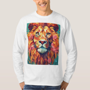 Whimsical Lion met Floral Mane T-Shirt Design