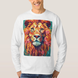 Whimsical Lion met Floral Mane T-Shirt Design