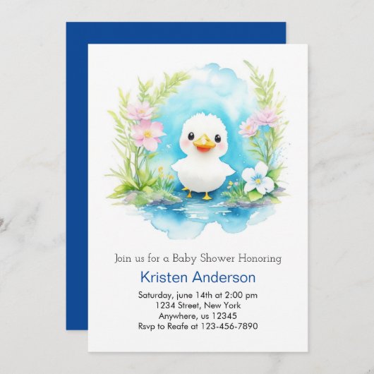 Whimsical Little Duck Boy Baby shower Kaart (Voorkant / Achterkant)