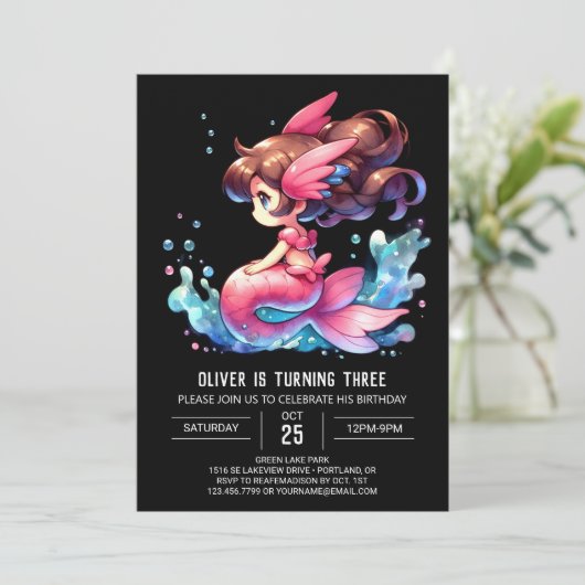 Whimsical Little Mermaid Verjaardag Kaart (Staand voorkant)